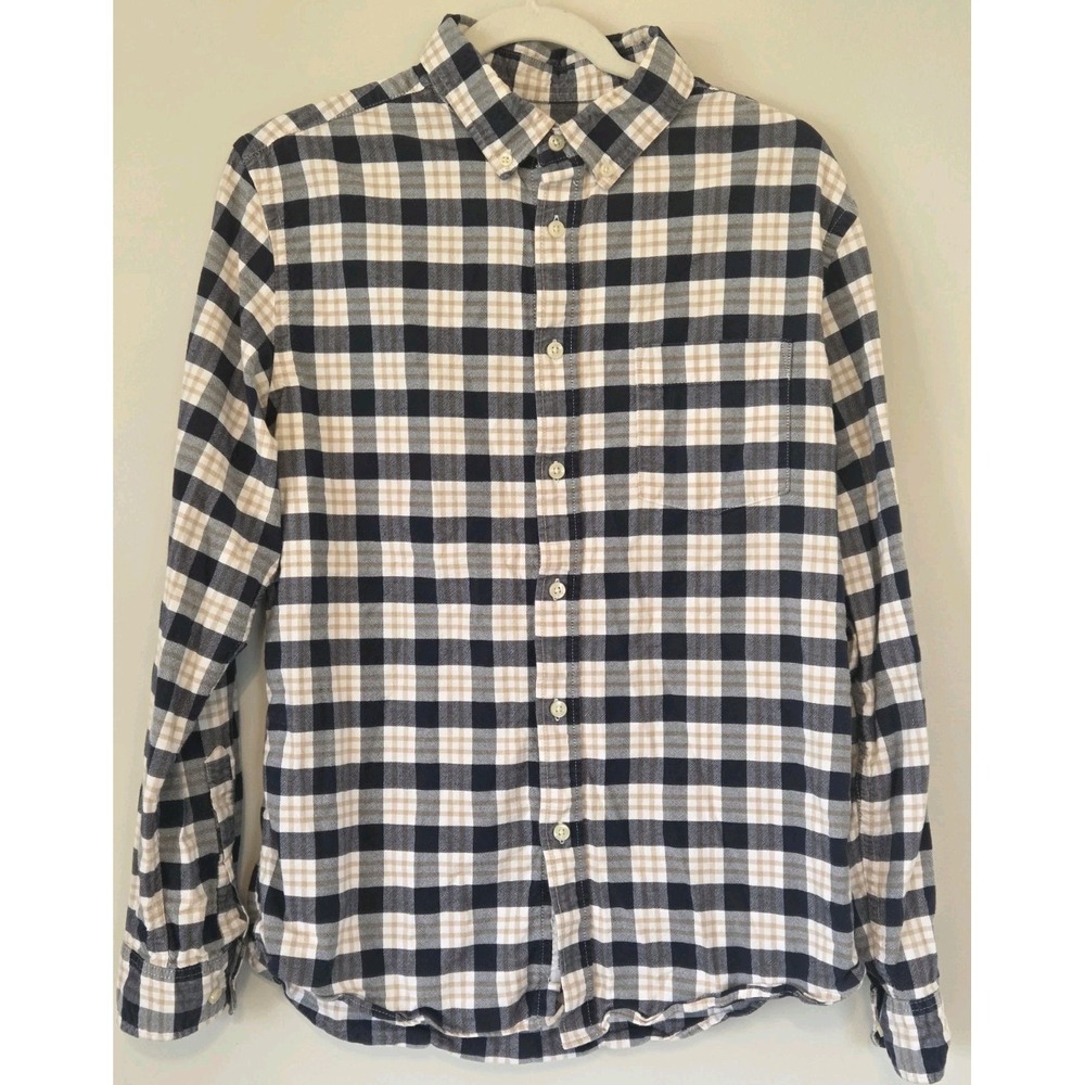 Goodfellow Plaid Slim Northrup Shirt Blue Tan Long Sleeve Mens Size M